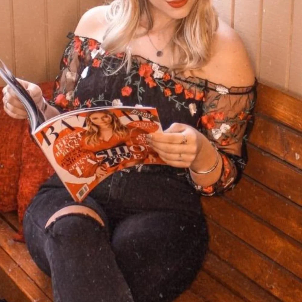 Sexy floral embroidery mesh T-shirt